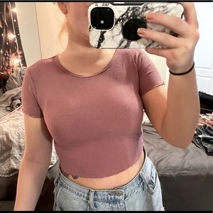pink lettuce trim crop top